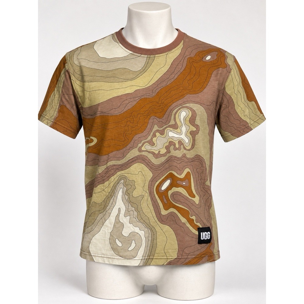 UGG Men's Medium Abstract Topographic Graphic T Shirt Brown Tan All Over Print